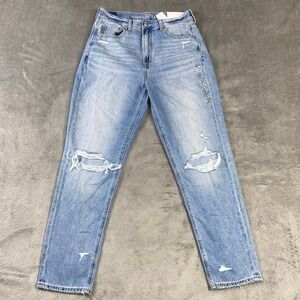American Eagle Mom Jeans‎ Size 6 Regular Wash High Rise Distressed Denim